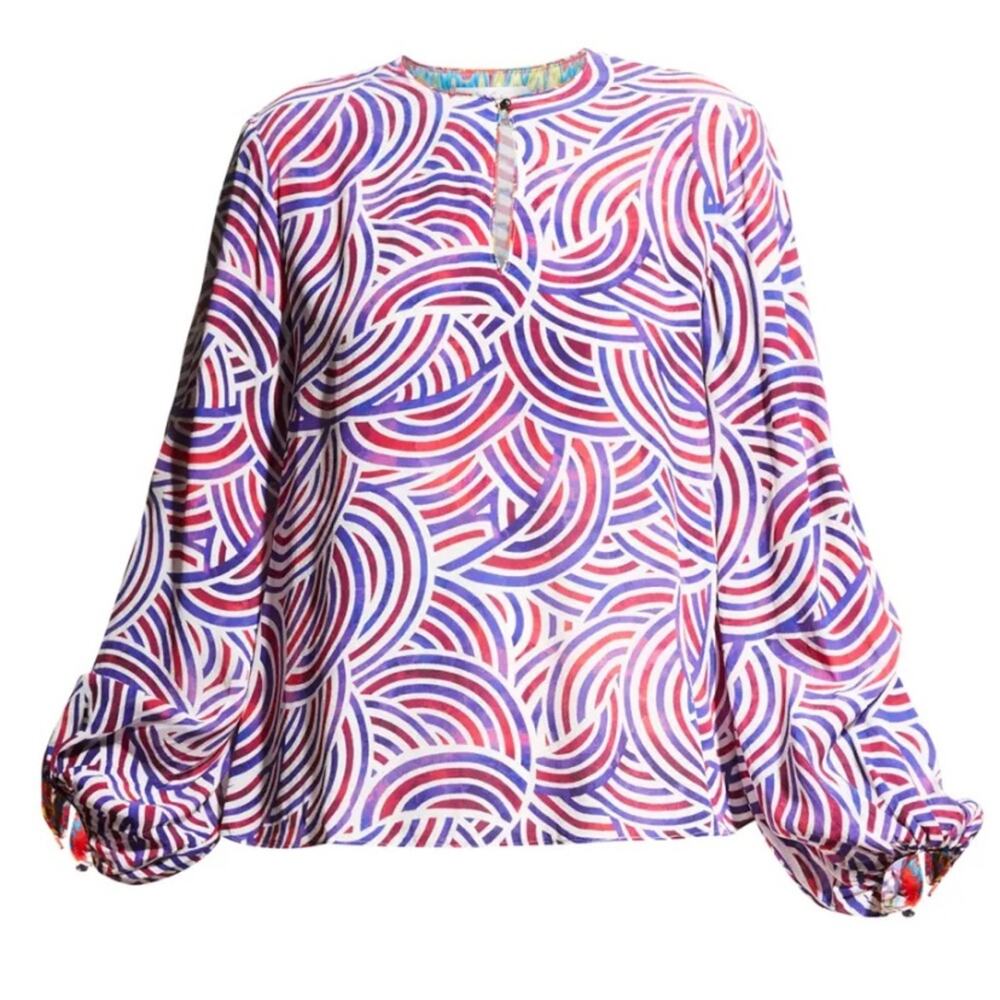 Robert Graham Elizabeth Swirl Silk Print Blouse Sz XS